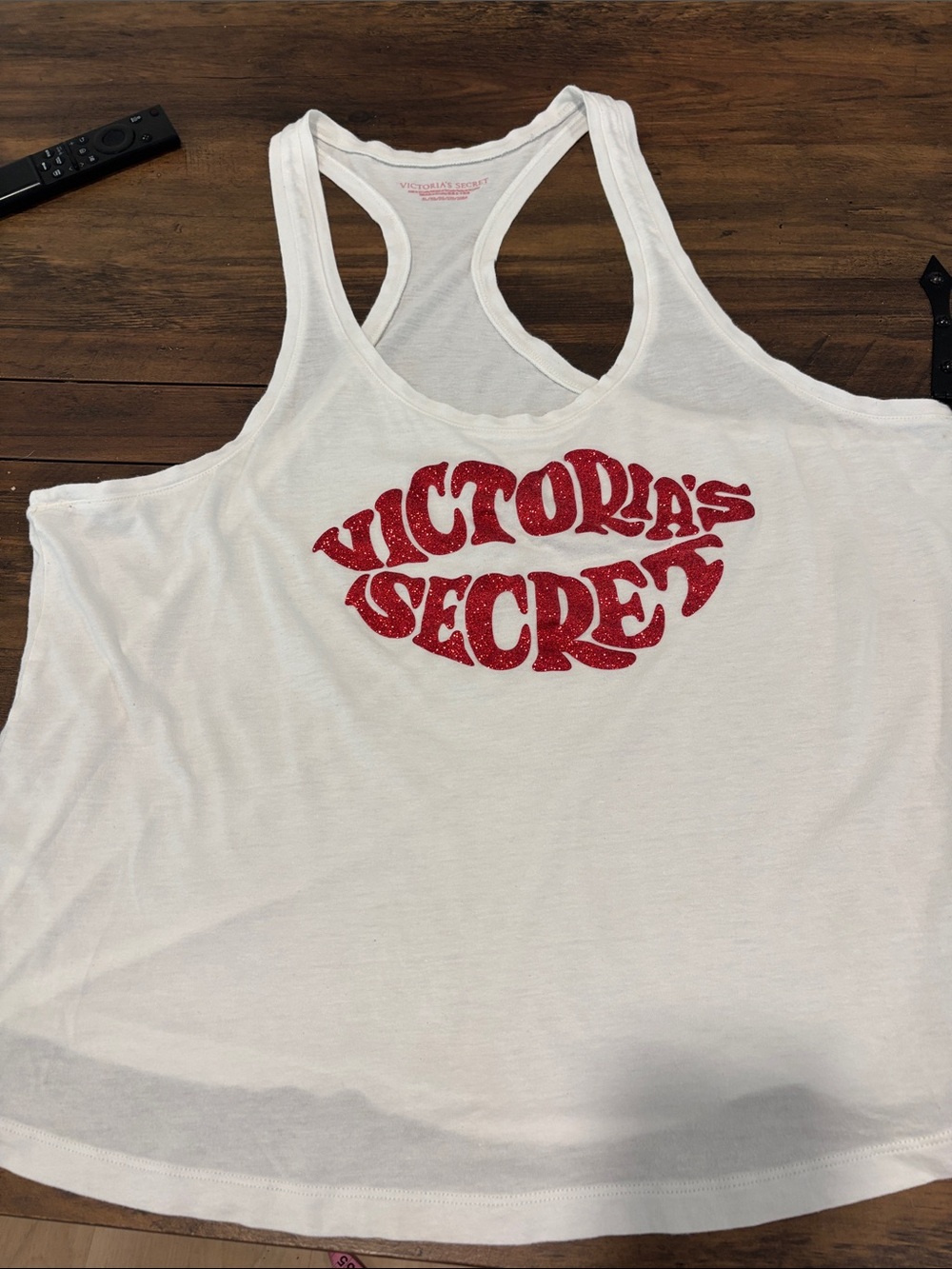 Victoria's Secret White Racerback Tank with Red Glitter Logo